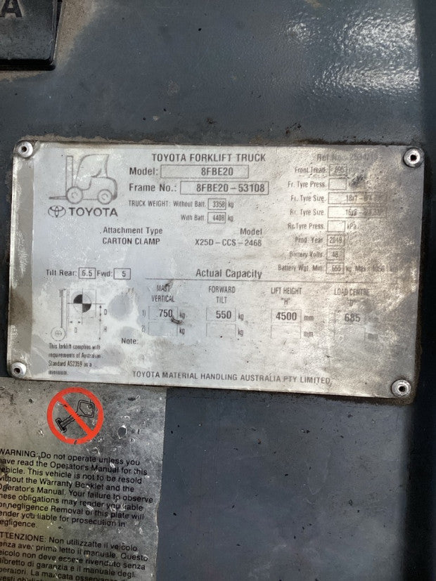 2019 Toyota 8FBE20 - FU18706