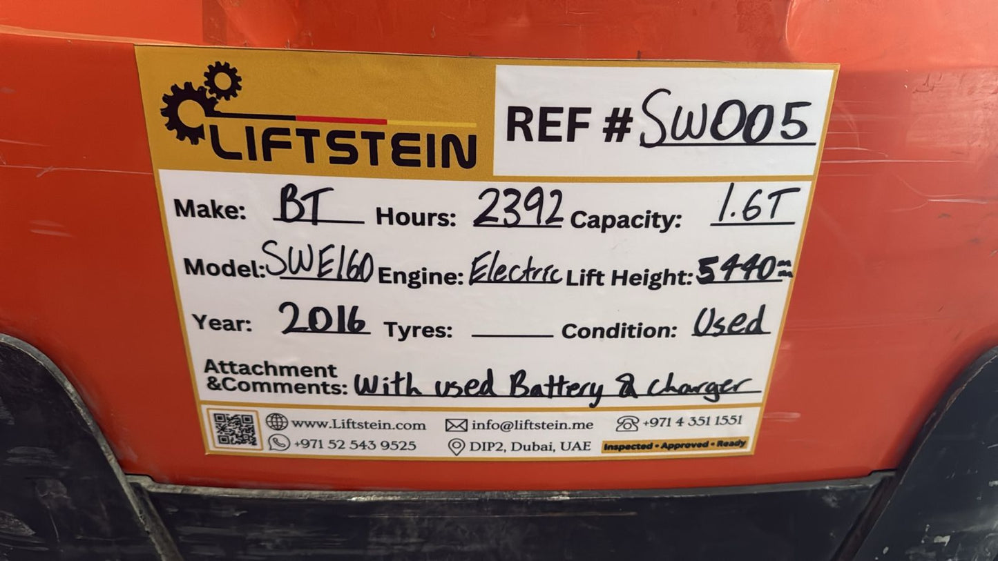 2016 Toyota BT SWE160 - SW005