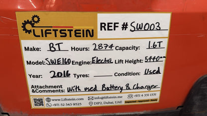 2016 Toyota BT SWE160 - SW003