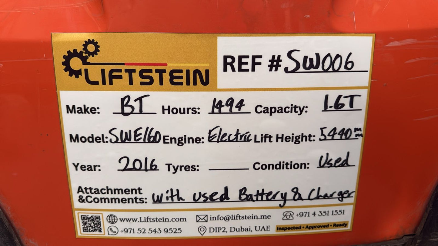 2016 Toyota BT SWE160 - SW006